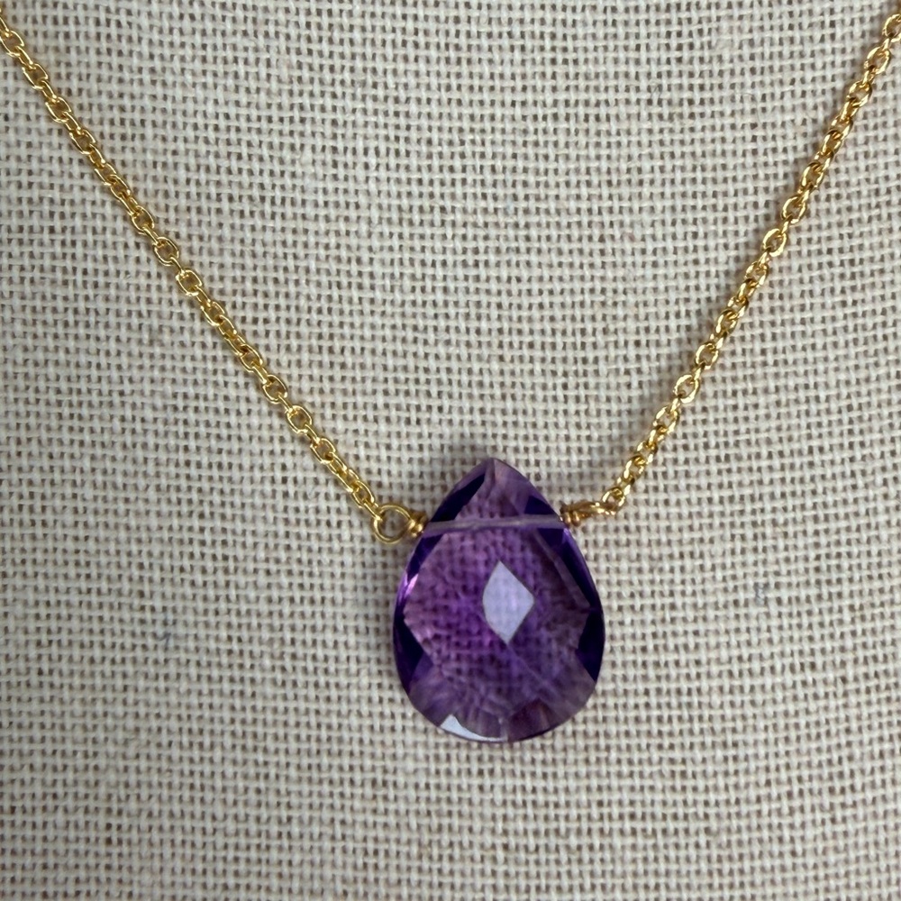 π Stunning South African Amethyst Faceted Necklace β 18K Gold Plated Over 925 π - Picture 2 of 10